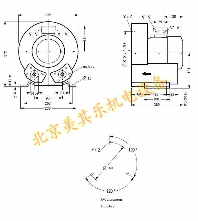 三相700w高壓鼓風(fēng)機尺寸圖