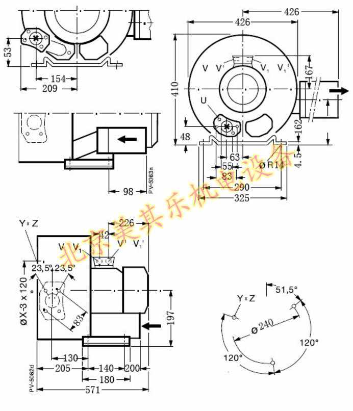2GH720/5.5kw雙段高壓鼓風(fēng)機(jī)CAD圖